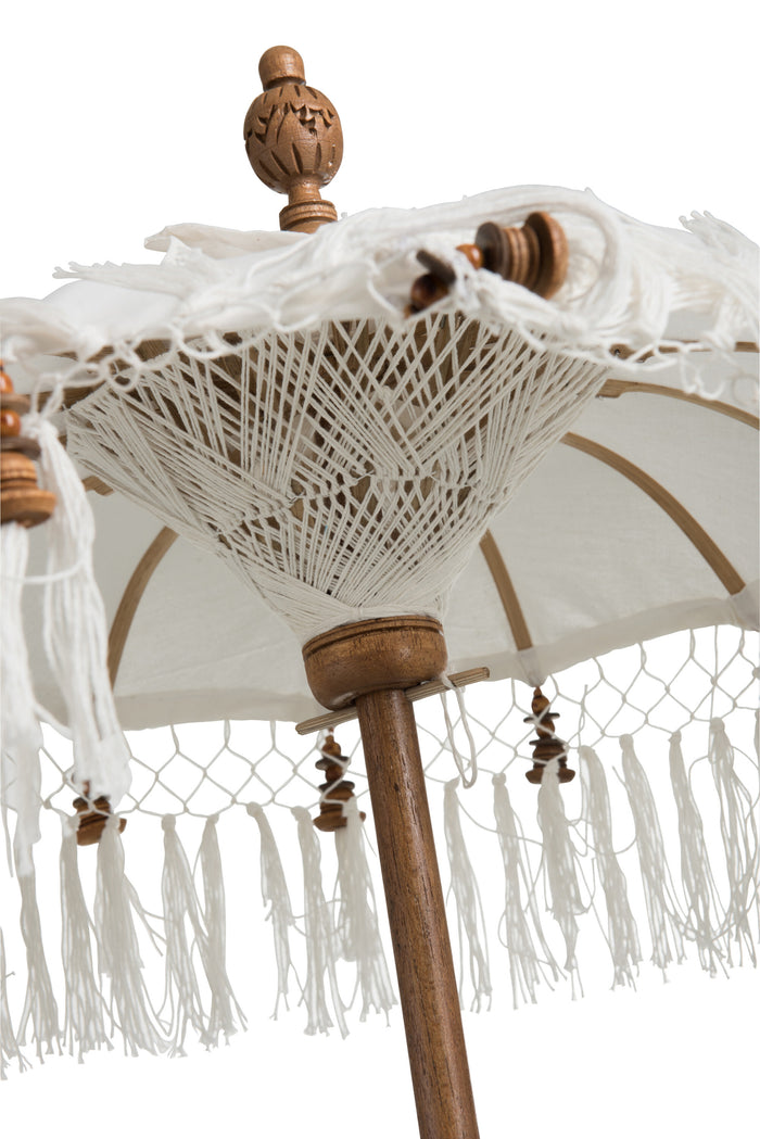J-Line Parasol+Voet+Kwast Katoen|Hout Wit Bruin Small