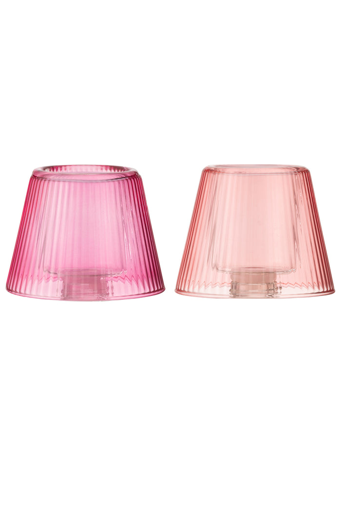 J-Line theelichthouder Hoed - glas - roze - 2 stuks