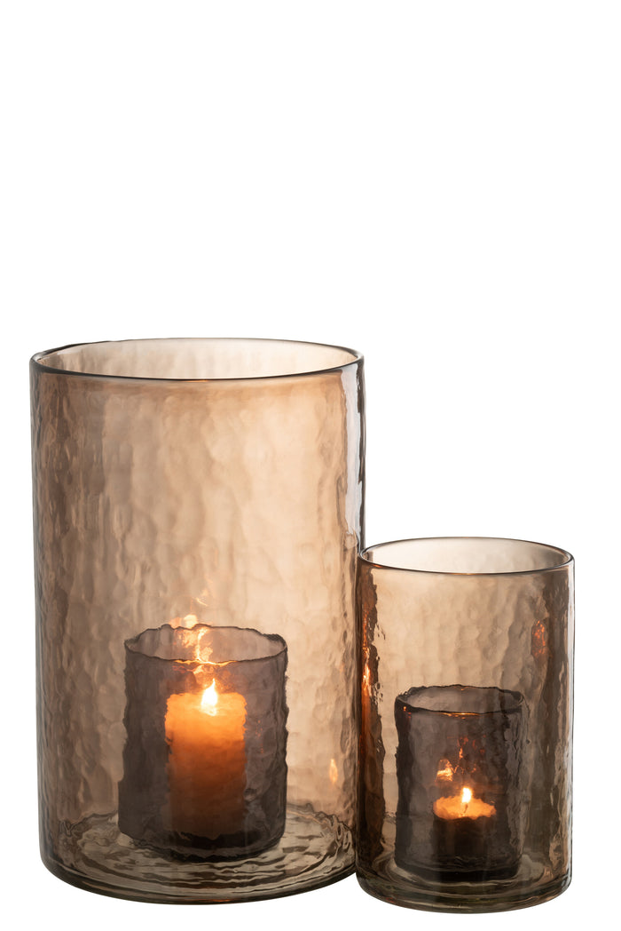 J-Line windlicht Dubbel - glas - oker - large