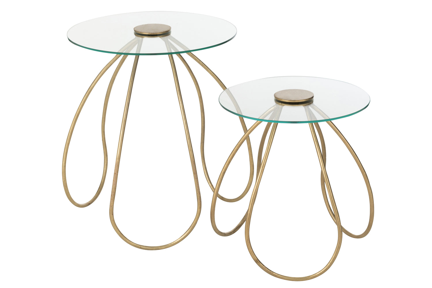 J-Line tafel Rond - metaal|glas - goud - 2 stuks