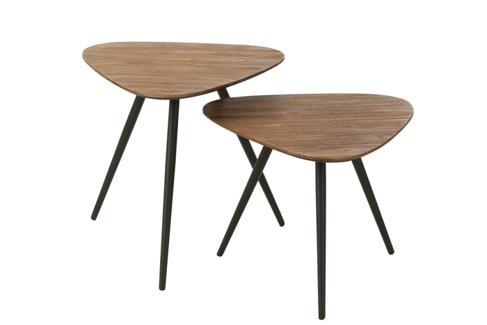 J-Line tafel Driehoek - hout|glas - naturel - set van 2