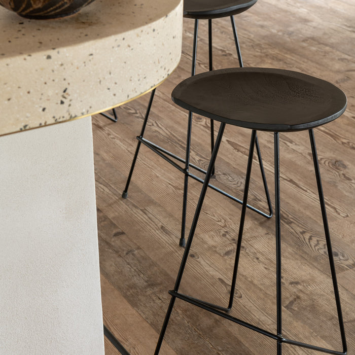 J-Line barstoel Teak - hout|ijzer - zwart