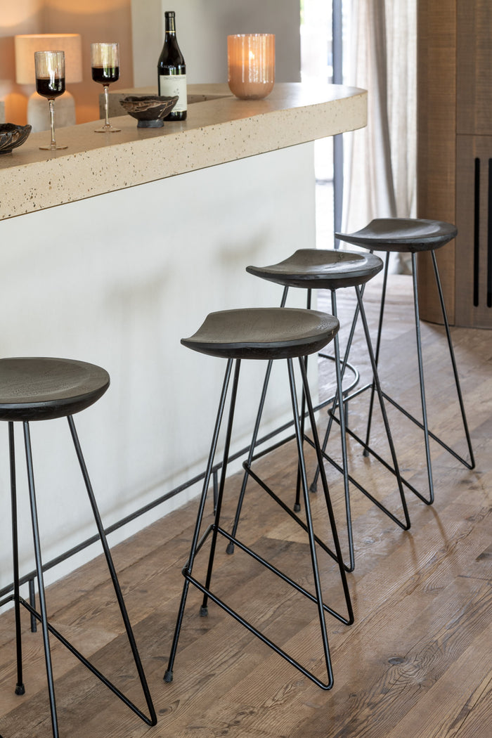 J-Line barstoel Teak - hout|ijzer - zwart