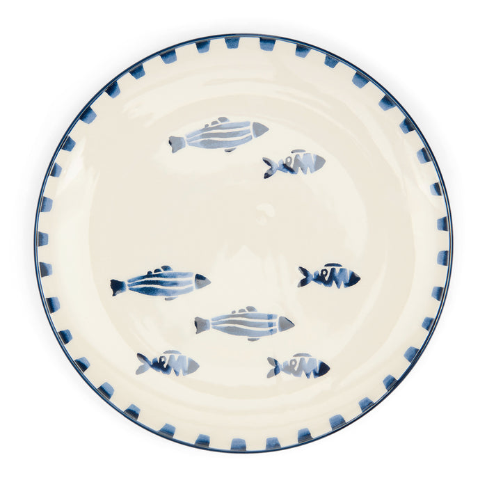 Riviera Maison Dinerbord rond Blauw, Wit - Como Catch Bord - Aardewerk
