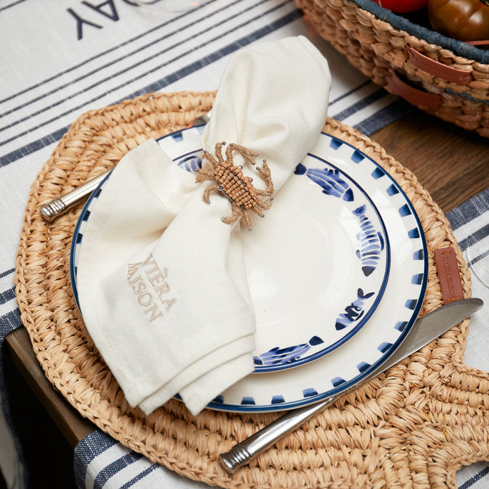 Riviera Maison Dinerbord rond Blauw, Wit - Como Catch Bord - Aardewerk