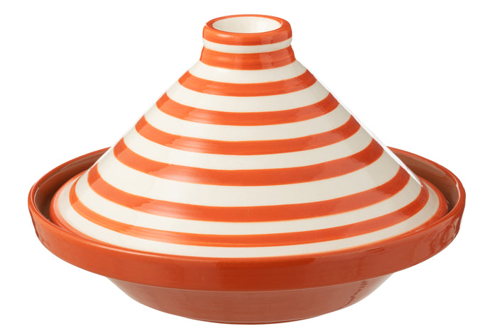 J-Line tajine Granada Stripes - keramiek - wit|oranje