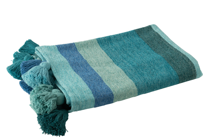 J-Line plaid Strepen + Kwastjes - katoen - blauw