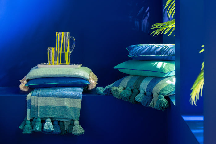 J-Line plaid Strepen + Kwastjes - katoen - blauw