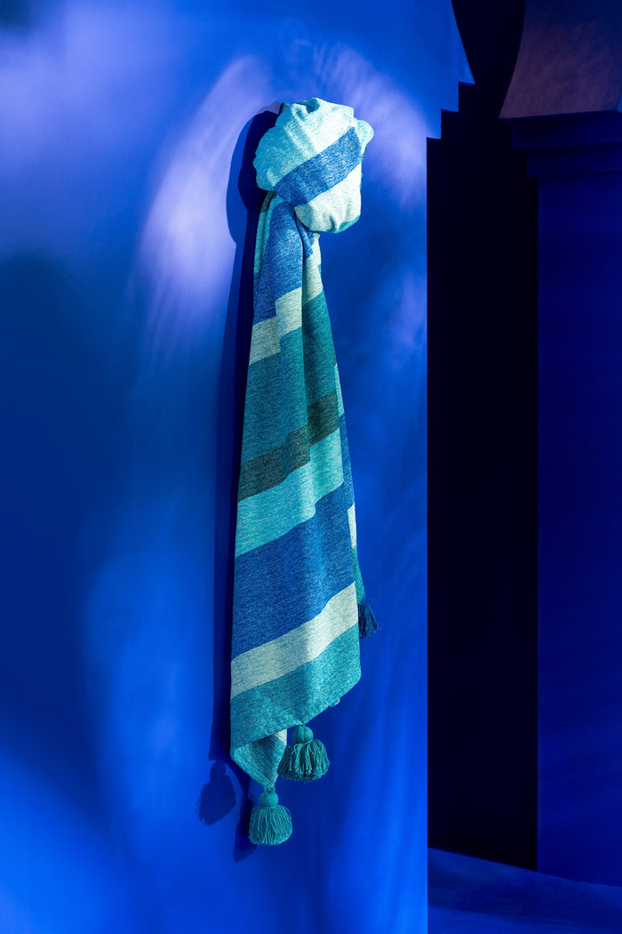 J-Line plaid Strepen + Kwastjes - katoen - blauw