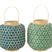 J-Line lantaarn Mozaïek Patroon - bamboe - donkerblauw|watergroen - 2 stuks