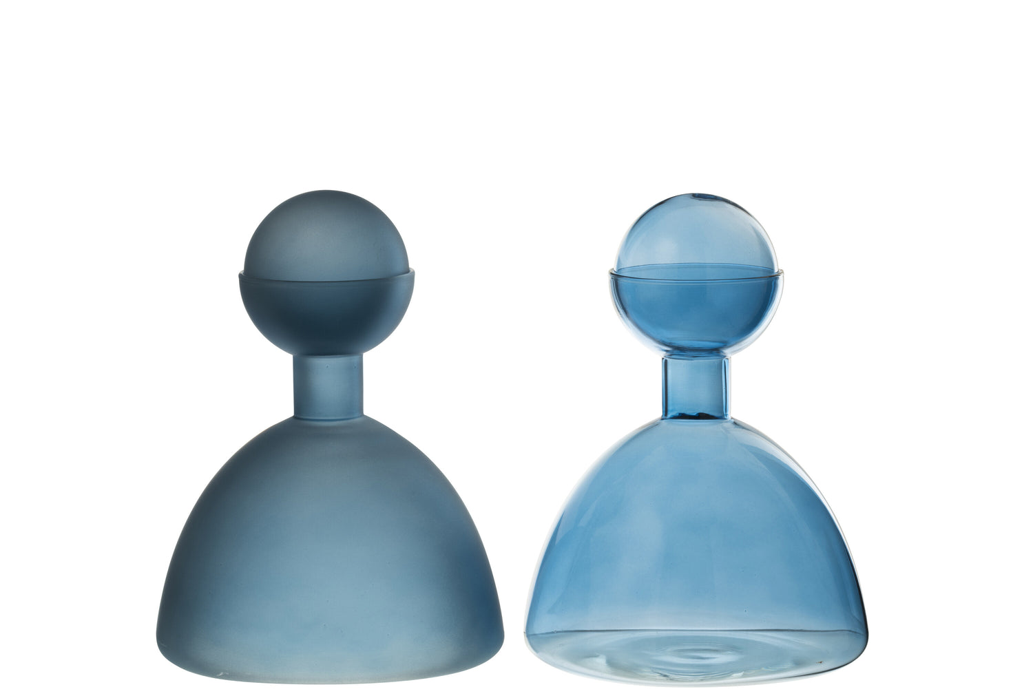 J-Line vaas Fles + Dop Rond - glas blinkend|mat blauw - 2 st
