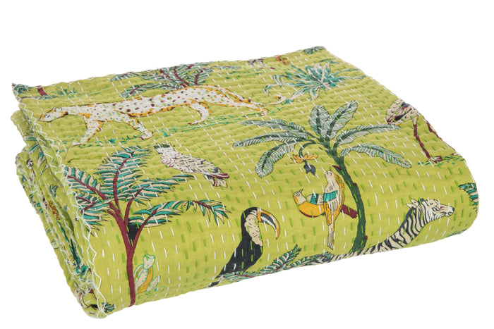J-Line Plaid exotisch - katoen - groen - large - 270 x 220 cm