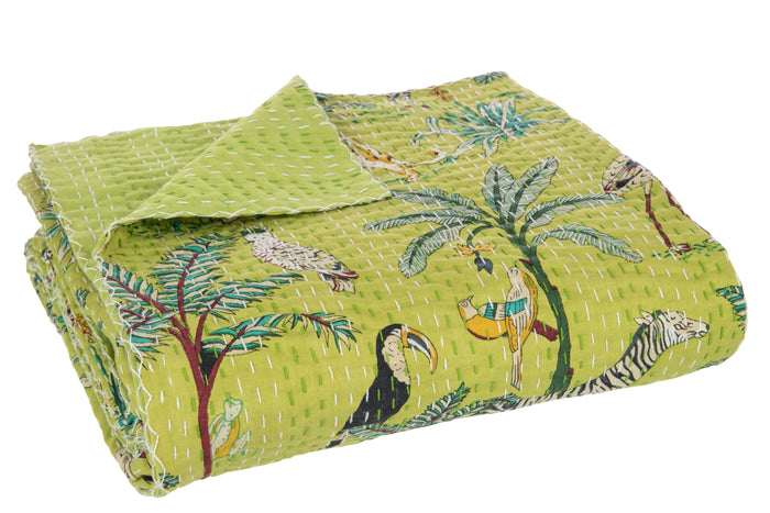 J-Line Plaid exotisch - katoen - groen - large - 270 x 220 cm