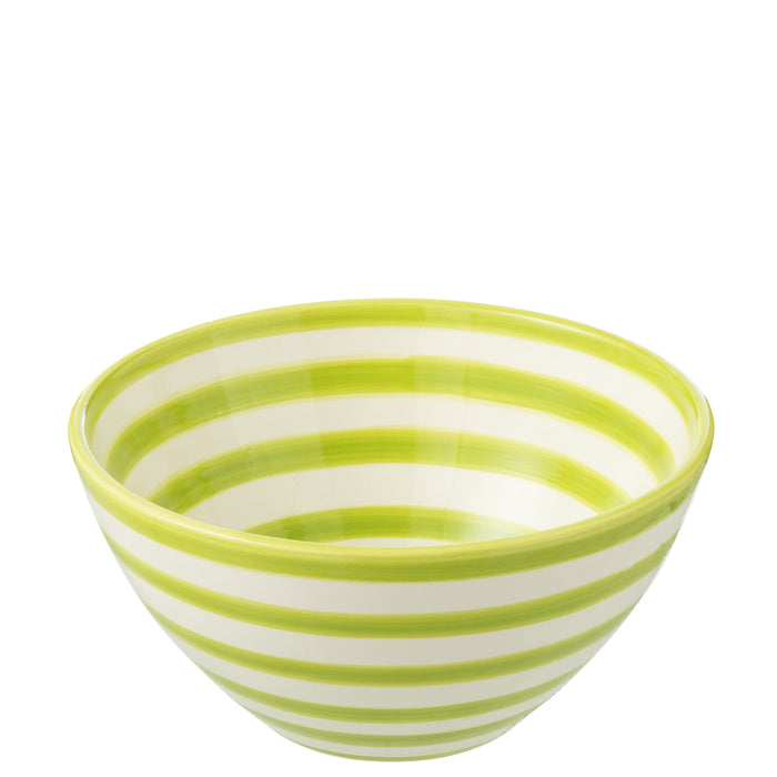J-Line kom Granada Stripes High - keramiek - wit|groen - med