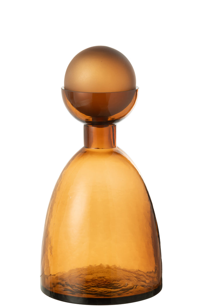 J-Line vaas Fles + Dop Yoko - glas - bruin - medium - 34 cm hoog