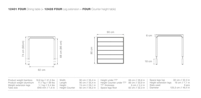 Four tuintafel 90x90 Olive Green