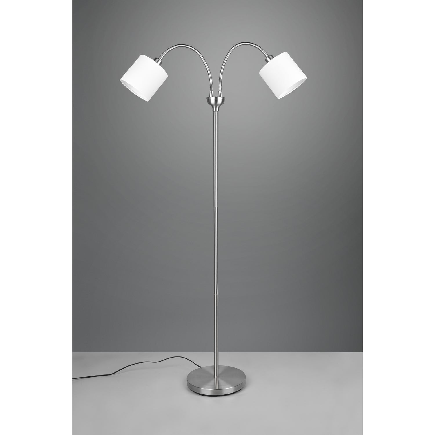 Trio Leuchten Tommy - Vloerlamp 2x E14 - Nikkel Mat - Wit
