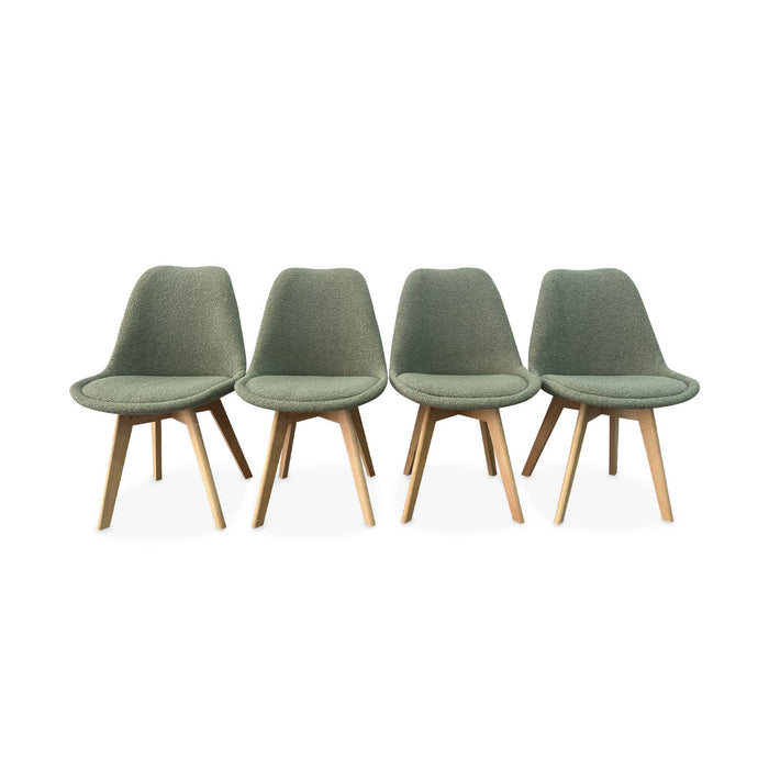 sweeek - Scandinavische boucléstoel met houten poten (set van 4)