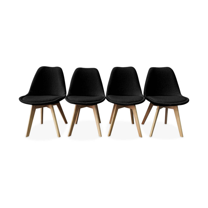 sweeek - Scandinavische boucléstoel met houten poten (set van 4)