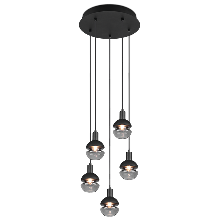 Trio Leuchten Mela - Hanglamp - Zwart - 5 Bollen