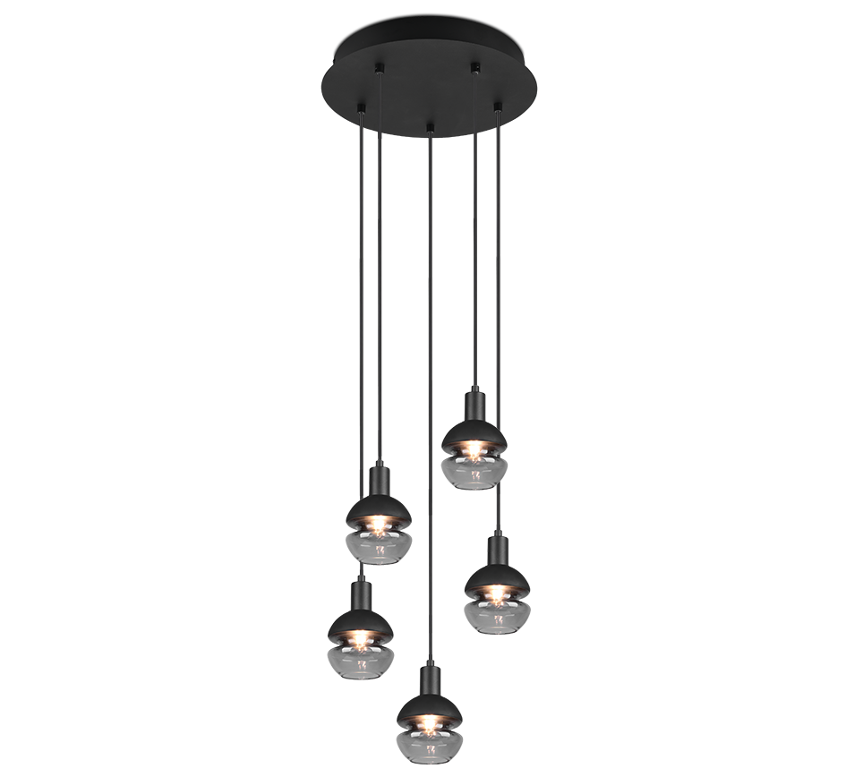 Trio Leuchten Mela - Hanglamp - Zwart - 5 Bollen
