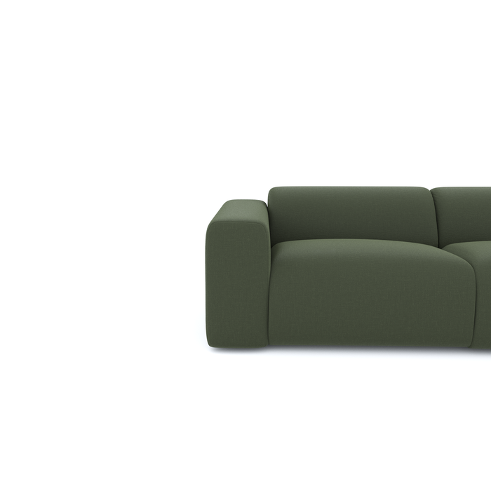 Grote rechthoekige bank in olijfgroene geweven stof 280cm