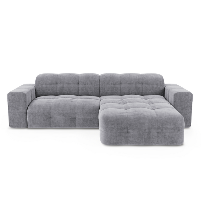 Rechthoekige 5-zitsbank in lichtgrijs fluweel 230cm