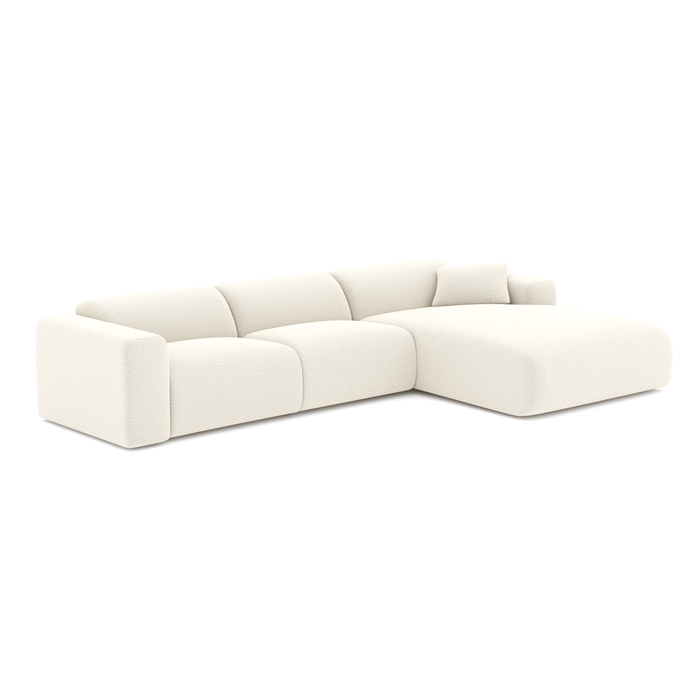 Brede hoekbank bouclette creme 280cm
