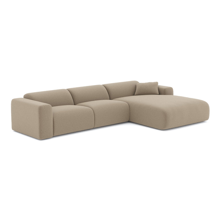 Brede hoekbank bouclette taupe 280cm