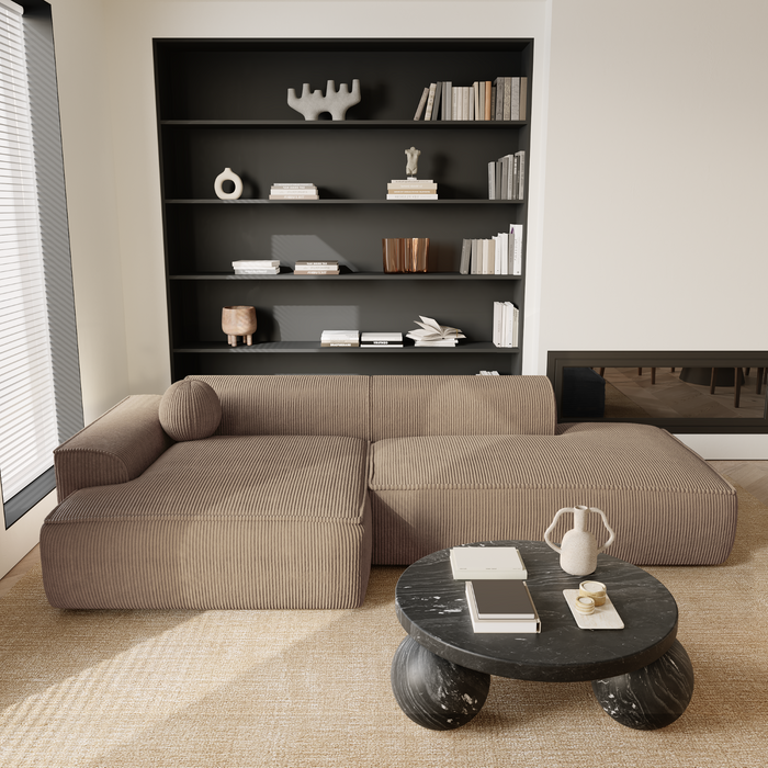 Bank links hoek corduroy taupe 260cm