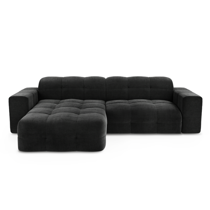Sofa links hoek 5 zits fluweel donker antraciet 230cm