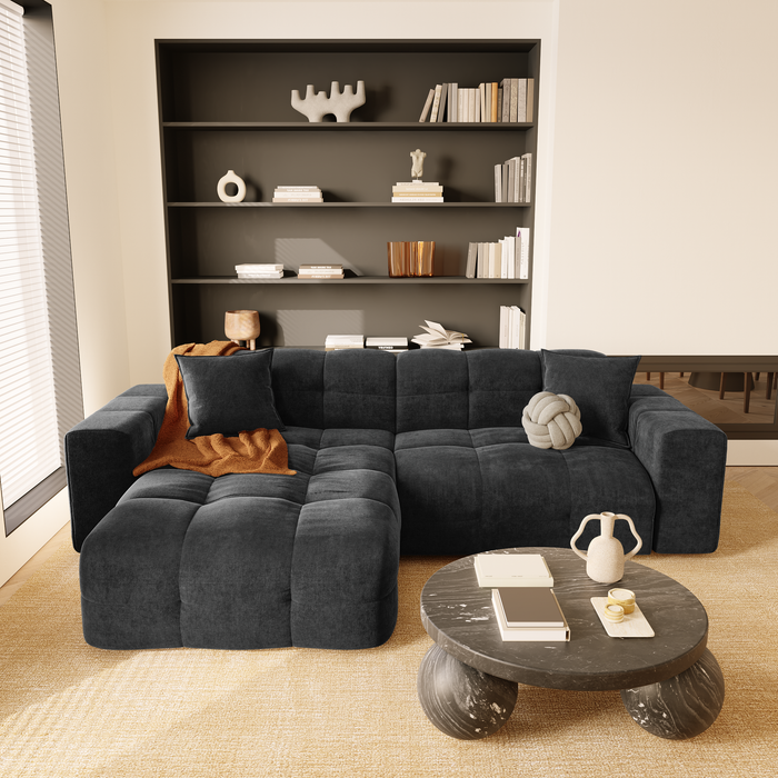 Sofa links hoek 5 zits fluweel donker antraciet 230cm