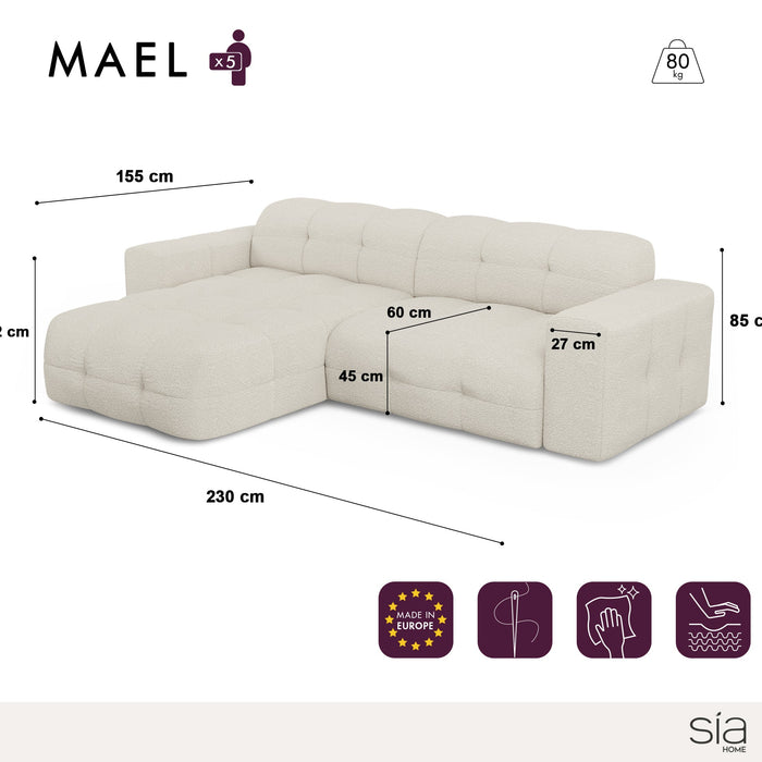 Sofa links hoek 5 zits fluweel donker antraciet 230cm