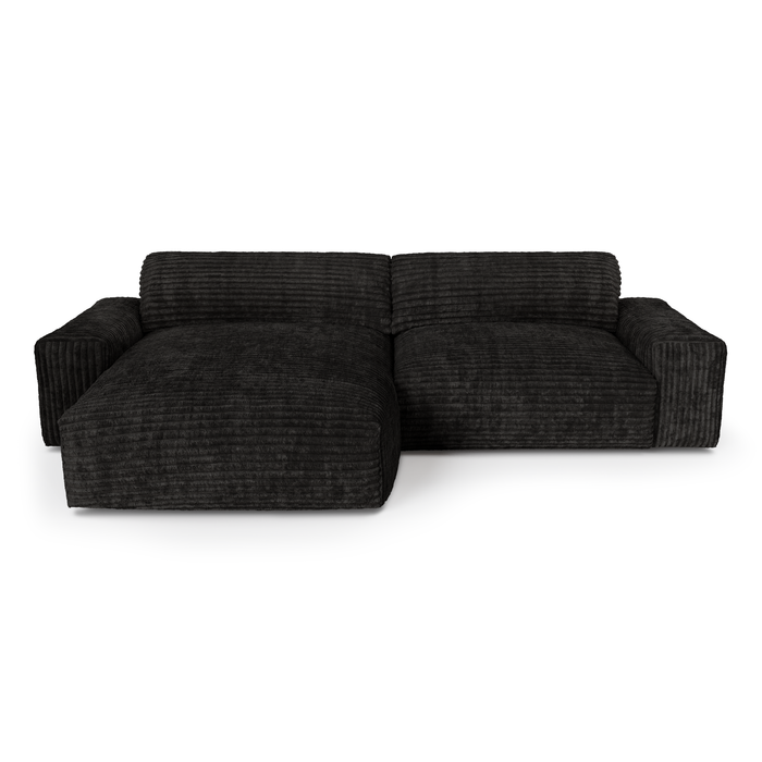 XXL zwart ribfluweel linker hoekbank 220cm