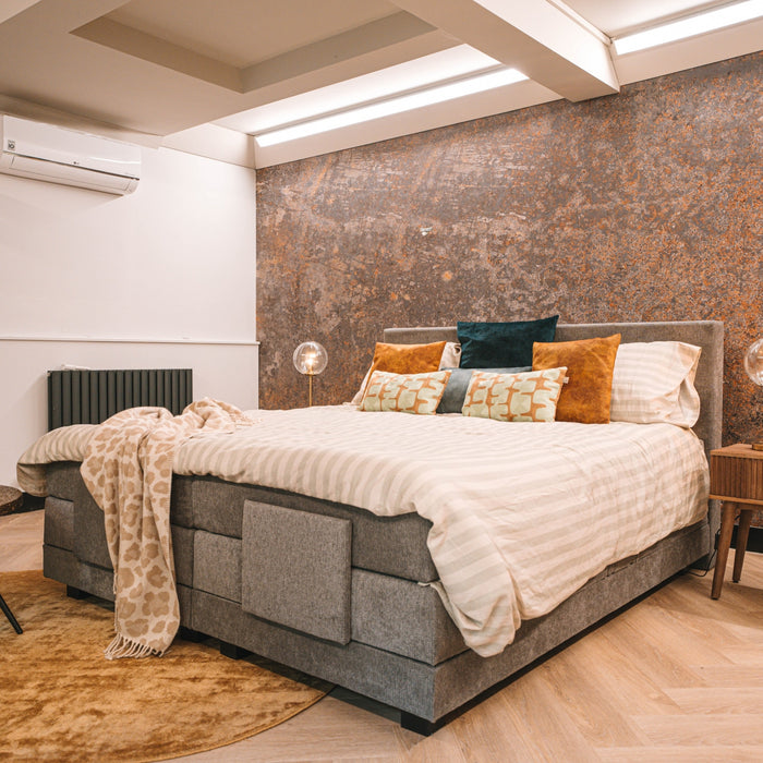 Boxspring Sevilla - Grijs - Textiel - 180x60x200cm (BxHxD)