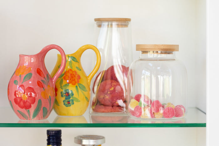 J-Line voorraadpot Tom - glas|bamboe - transparant|naturel - medium