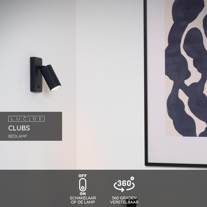 Lucide CLUBS Bedlamp - Zwart