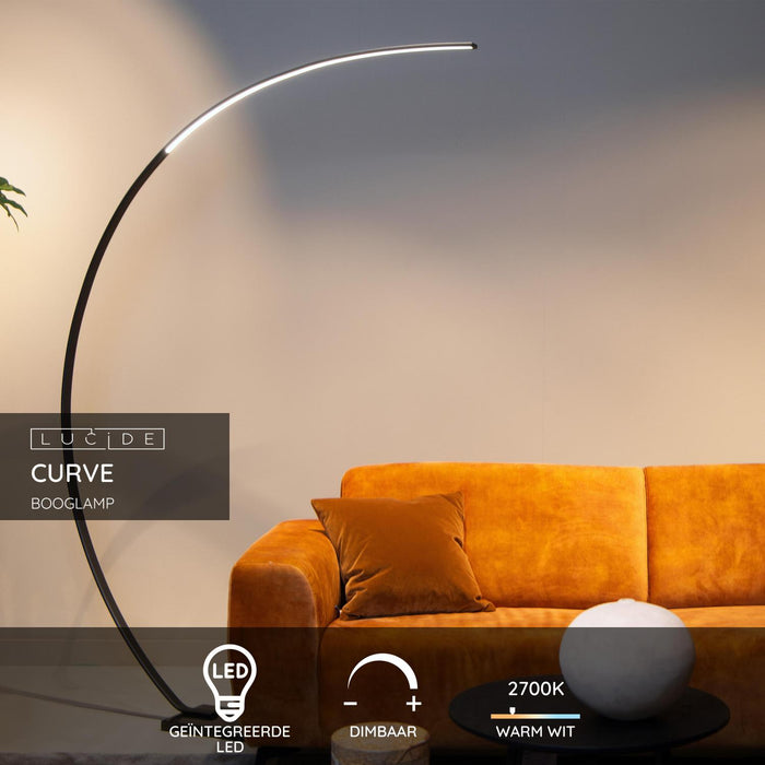 Lucide CURVE Booglamp - Zwart