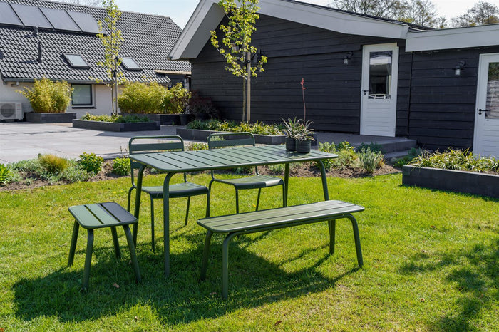 Metalen tuinbank Max 120 cm olijfgroen - zonder rugleuning