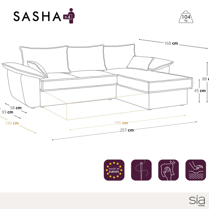 Pauwblauw fluwelen rechte hoekbank 257cm