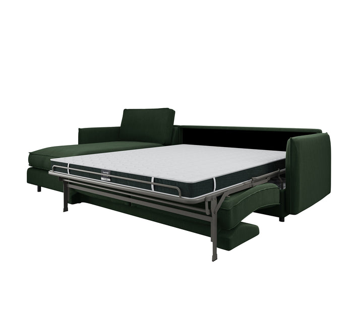 Slaapbank linkerhoek matras weefstof olijfgroen 140cm