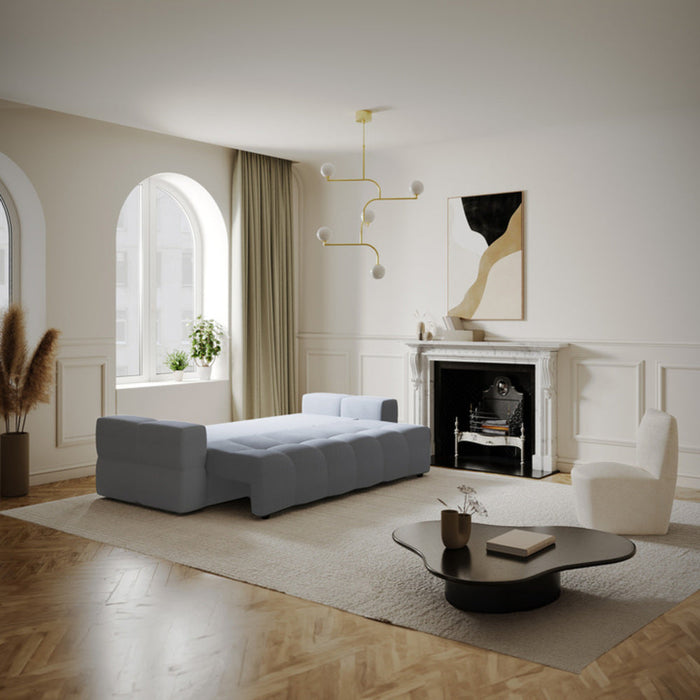 4-zits slaapbank met boxzitting in betongrijze geweven stof