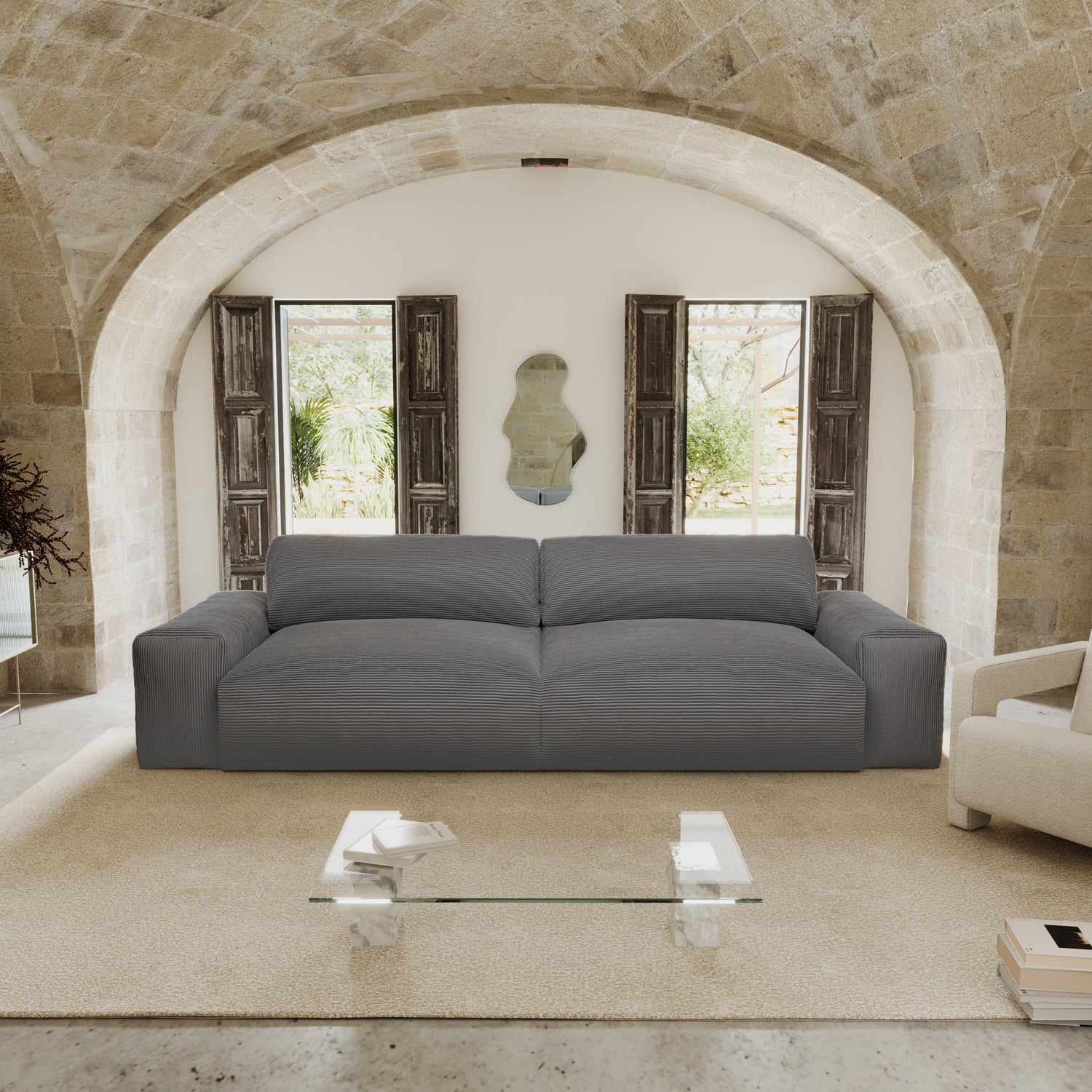 3-zits antraciet grijze corduroy bank 220cm