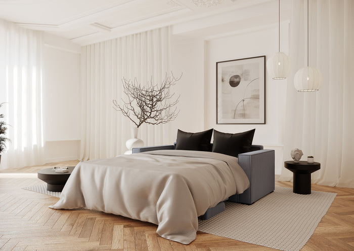 Slaapbank met matras van geweven stof, lichtgrijs 160cm