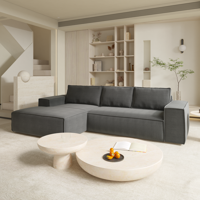 Slaapbank hoek links dunlopillo fluweel grijs 140cm