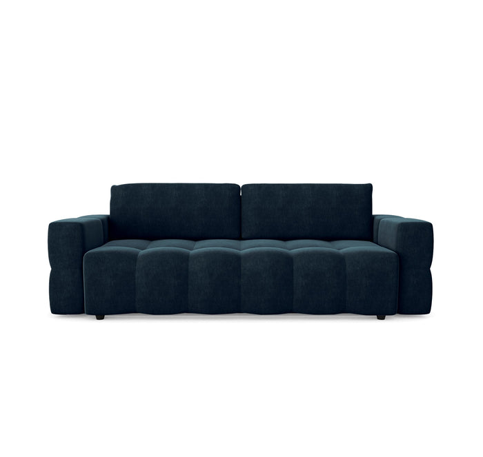 Pauwblauw fluwelen walnoten 4-zits slaapbank in kist