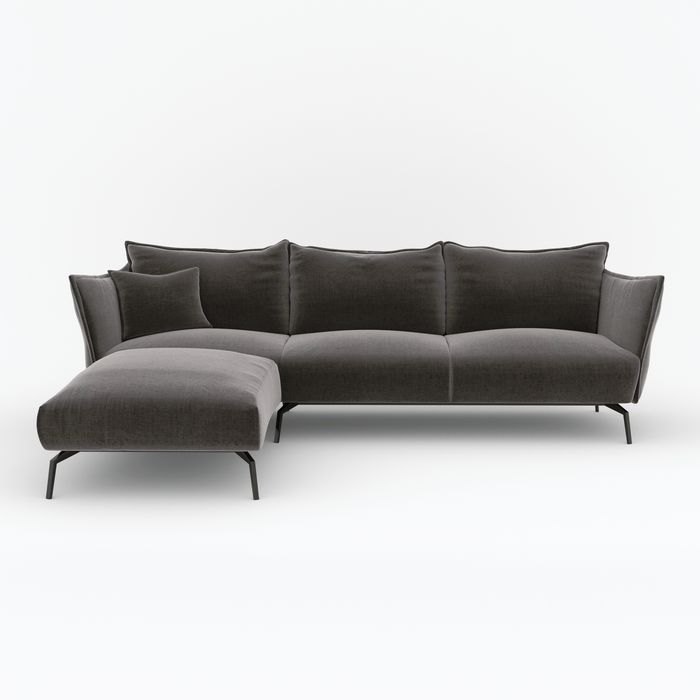 Grafietgrijze fluwelen linkerhoekbank