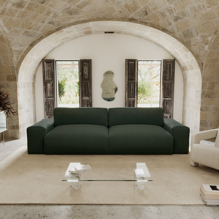 3-zitsbank in zachte geweven stof, kaki groen, 220 cm