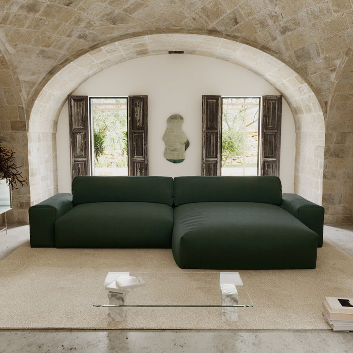 4-zits hoekbank rechts in zachte geweven stof, kaki groen, 310 cm