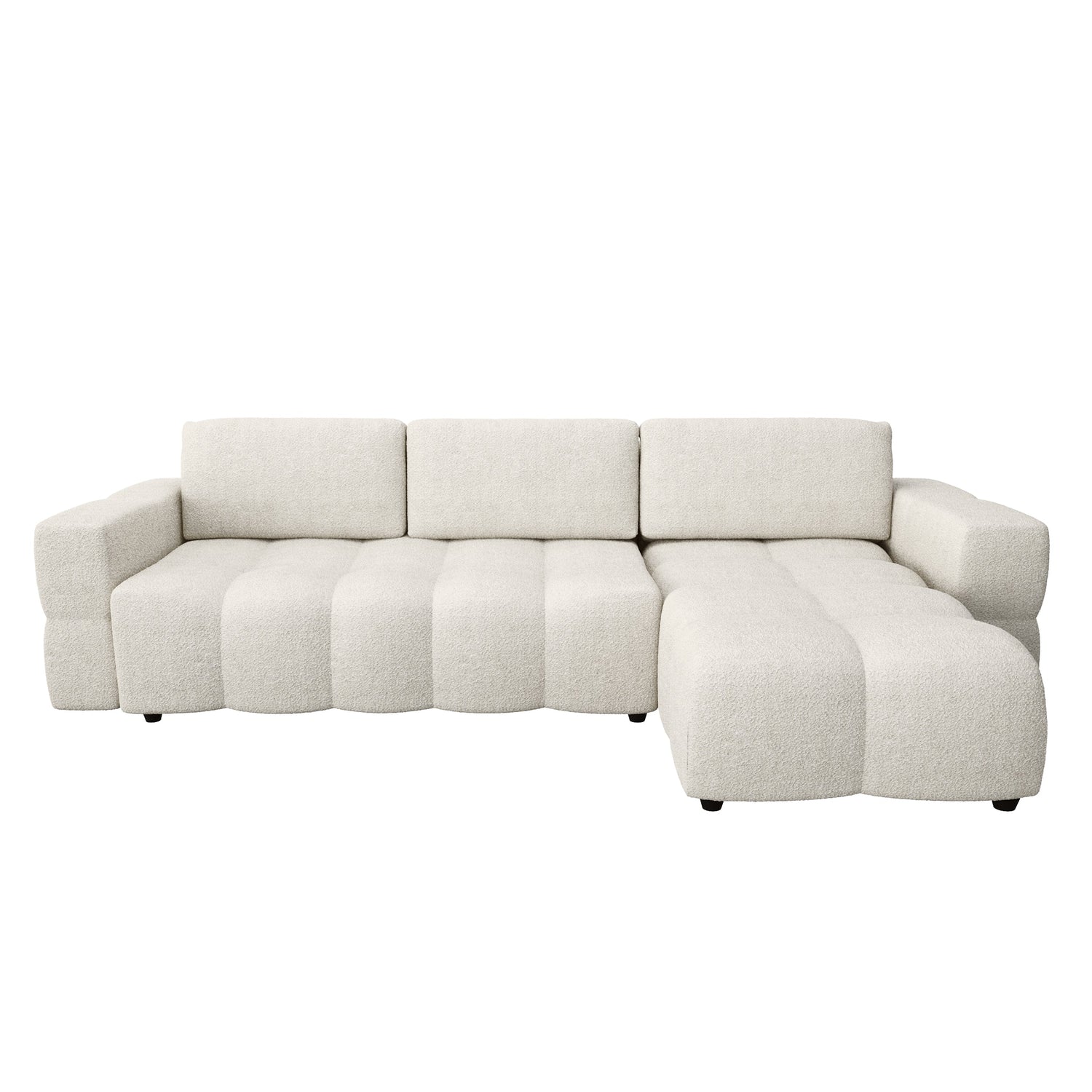 5-zits rechter hoekbank met boxzitting bouclette crème